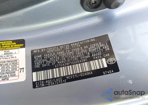 2005 Toyota Camry Solara Sle V6 from USA, damaged, VIN 4T1CA38P15U054397